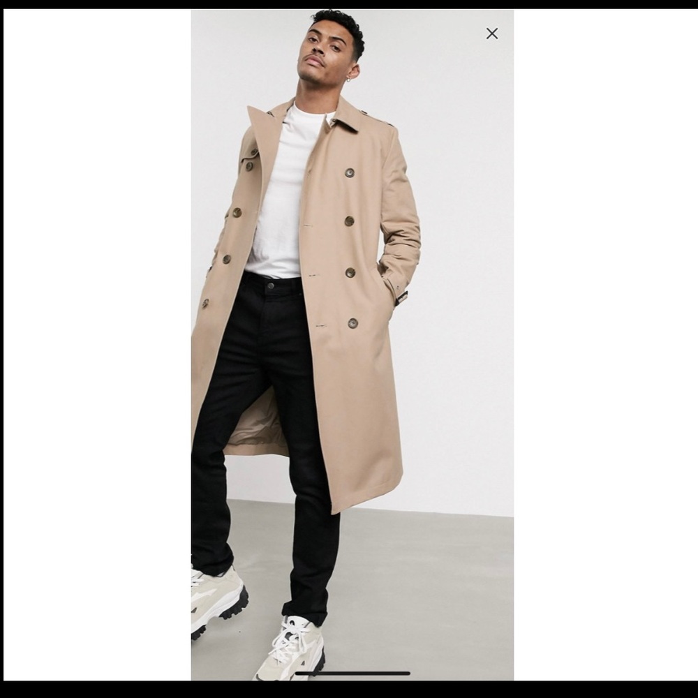 ASOS Design. Longline Trench Coat w Belt in Stone
